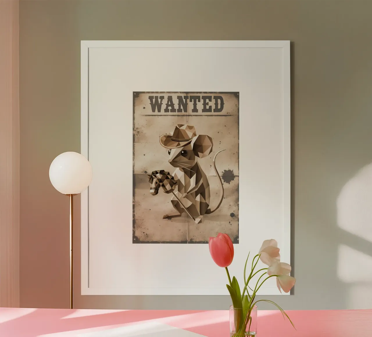 Ratón de estilo vaquero con caballo de tiro - como cartel de "Se busca poster con marco de plástico de namosh