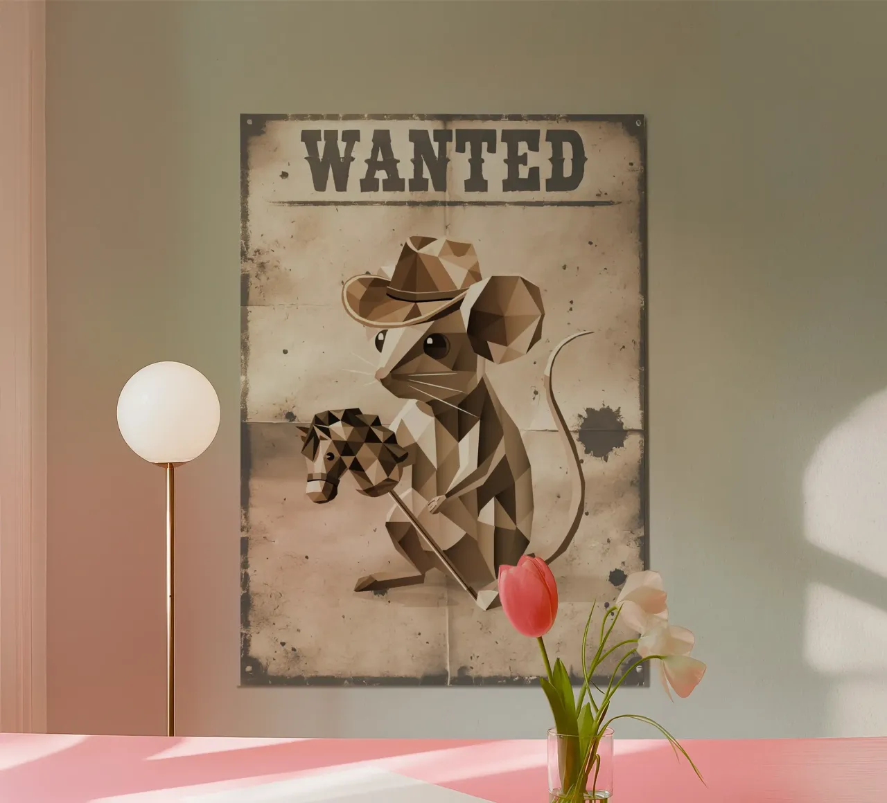 Ratón de estilo vaquero con caballo de tiro - como cartel de "Se busca poster con marco de plástico de namosh