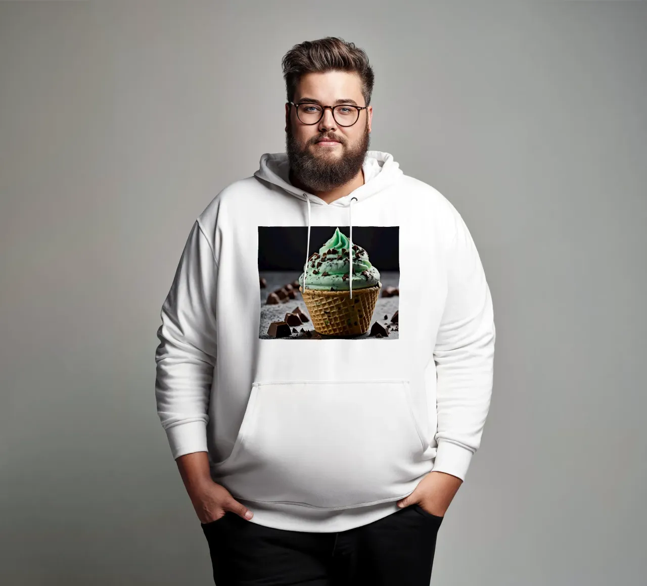 Gelato alla menta con gocce di cioccolato in un cono di cialda felpa con cappuccio da DesignDoodle