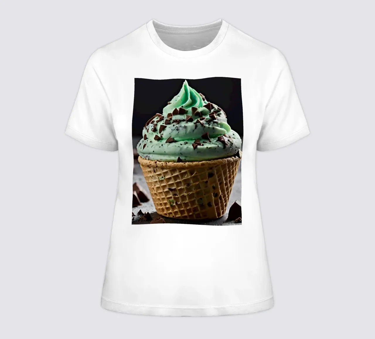 Mint chocolate chip ice cream in a waffle cone women's fitted t-shirt by DesignDoodle