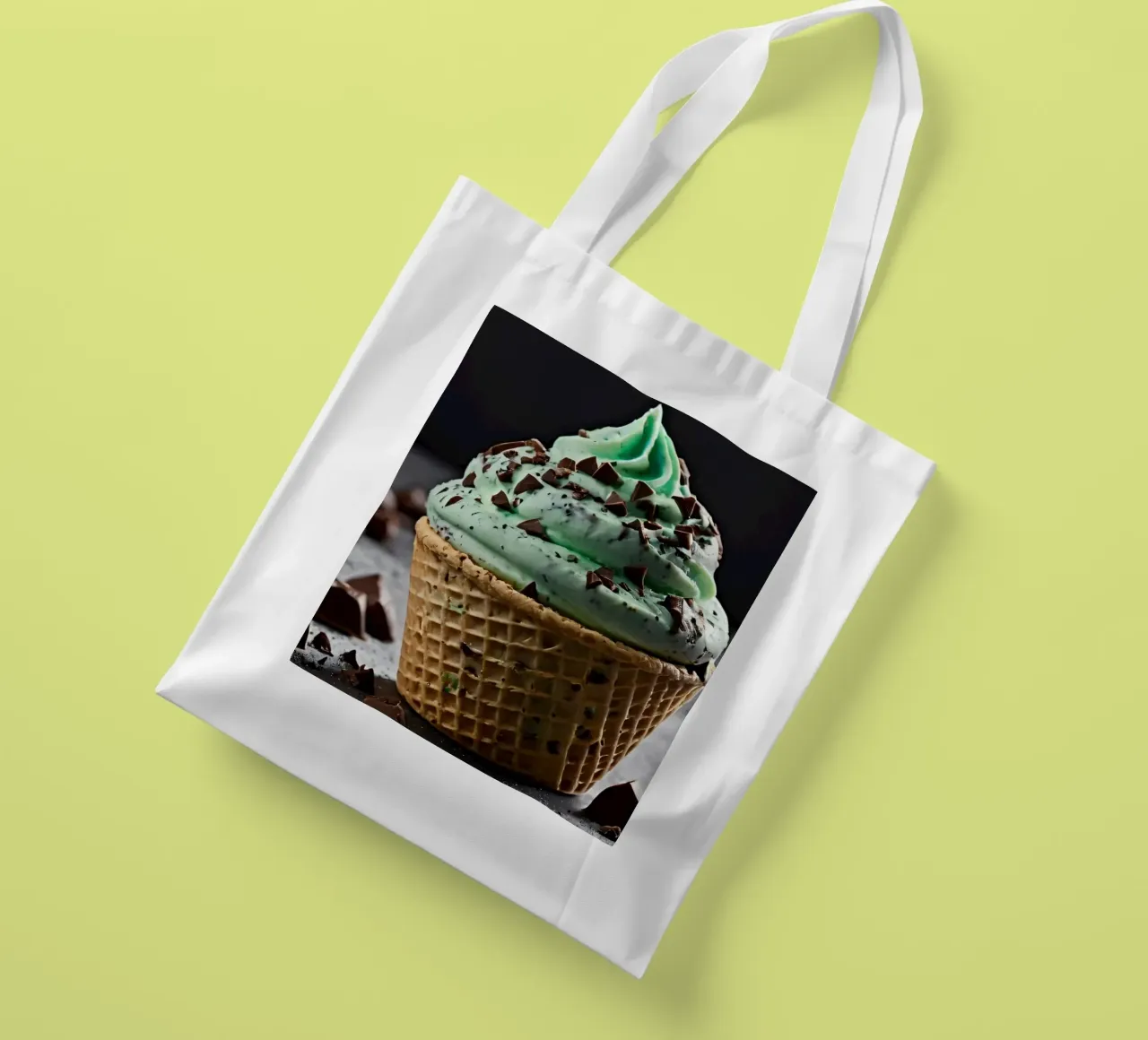 Gelato alla menta con gocce di cioccolato in un cono di cialda borsa in juta da DesignDoodle