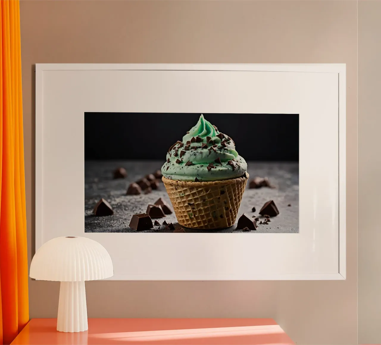 Mint chocolate chip ice cream in a waffle cone hahnemühle by DesignDoodle
