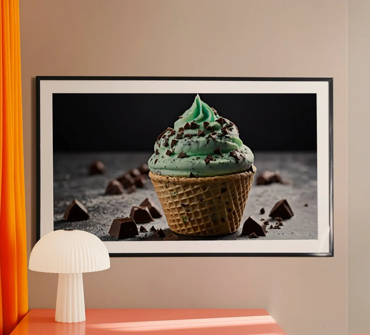 Mint chocolate chip ice cream in a waffle cone hahnemühle by DesignDoodle