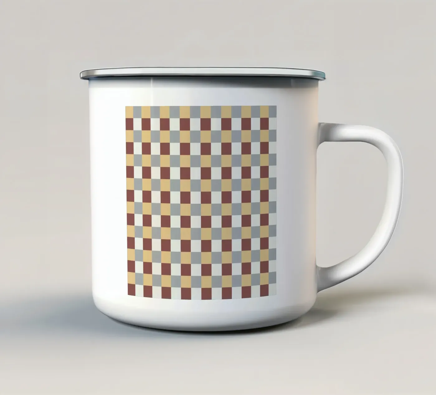 Checker tile pattern enamel mug by Little Dean