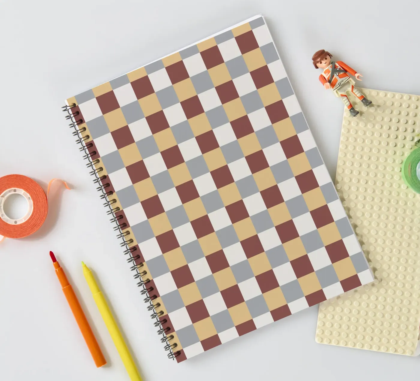Checker tile pattern spiral notebook by Little Dean