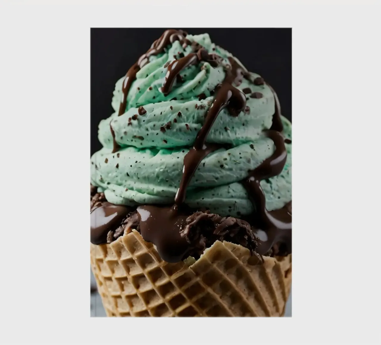 Glace crémeuse aux pépites de chocolat à la menthe servie dans un cornet de gaufre carnet de notes de DesignDoodle
