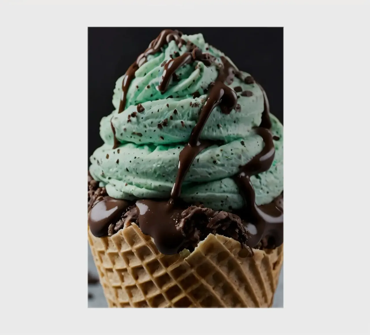 Glace crémeuse aux pépites de chocolat à la menthe servie dans un cornet de gaufre carnet de notes de DesignDoodle