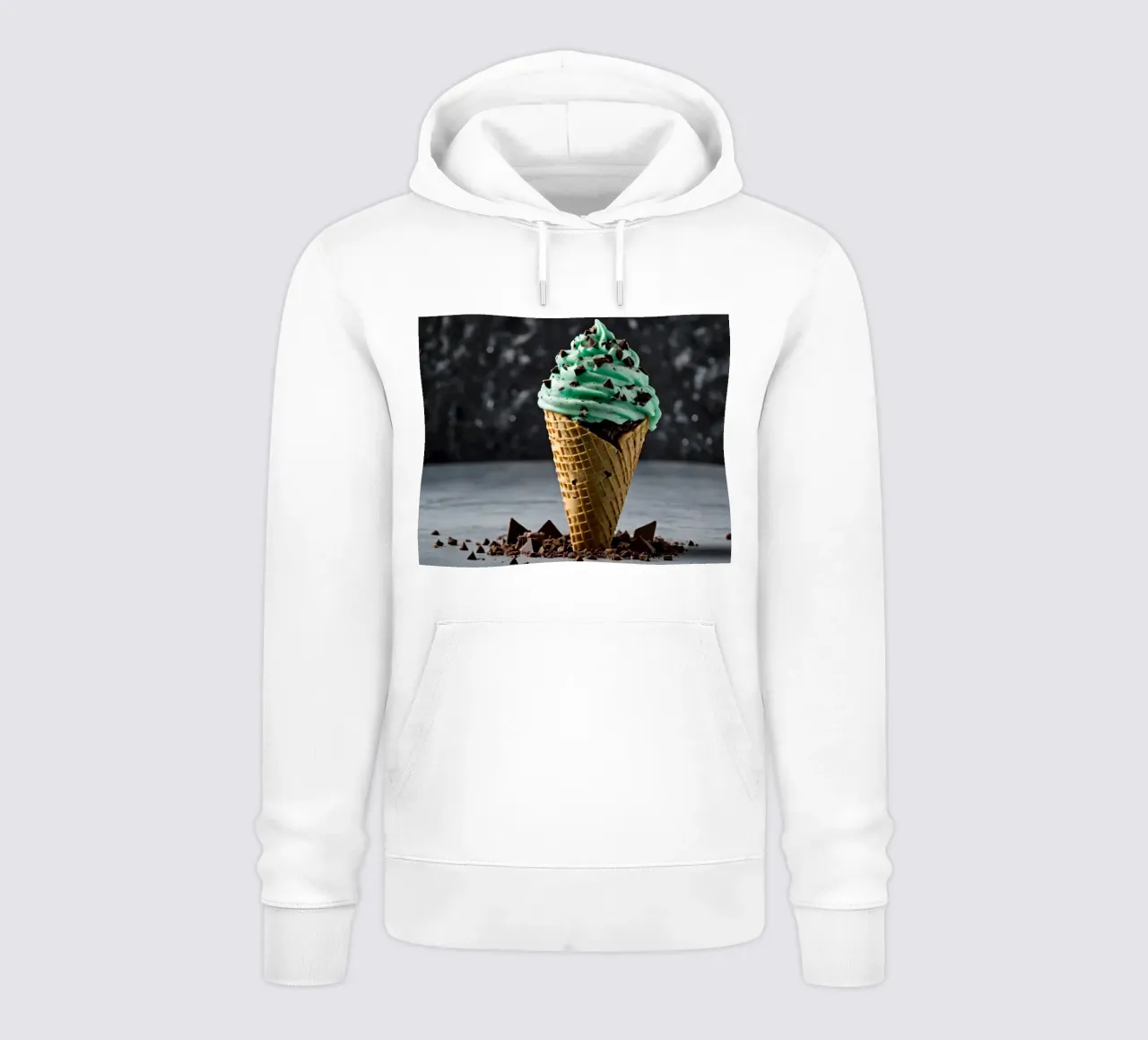 Un cono gelato alla menta con gocce di cioccolato, deliziosamente rigirato, con felpa con cappuccio da DesignDoodle