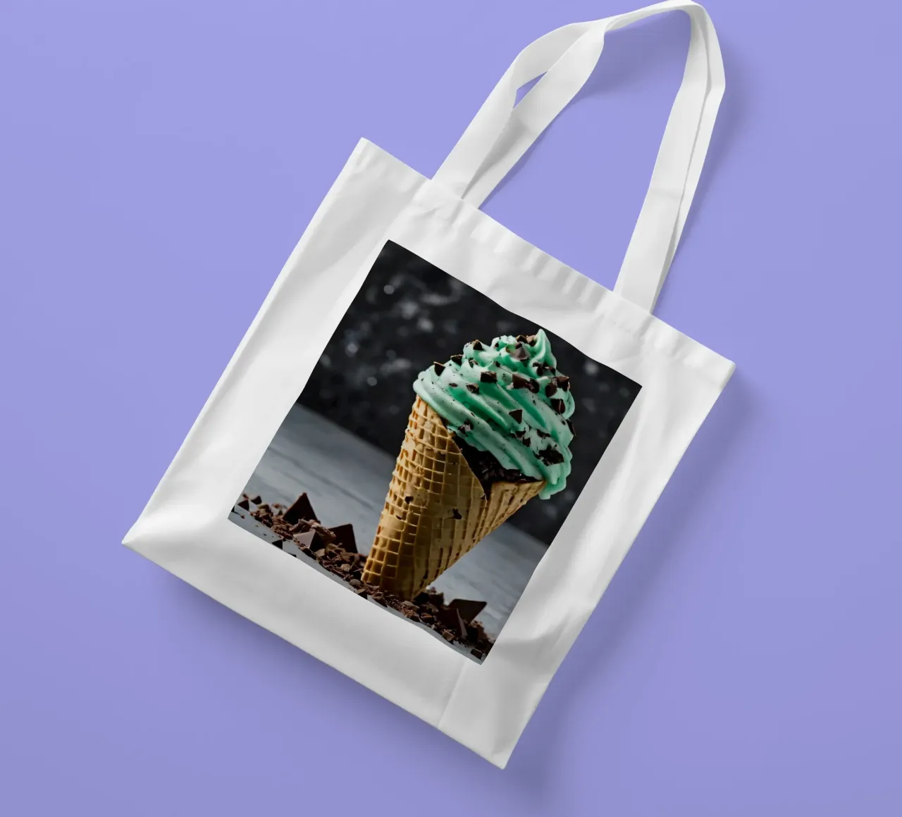 A deliciously swirled mint chocolate chip ice cream cone wit tote bag by DesignDoodle