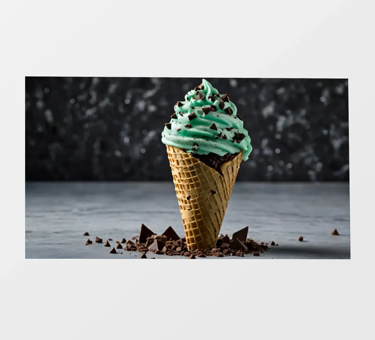 Un cono gelato alla menta con gocce di cioccolato, deliziosamente rigirato, con telo in pvc da DesignDoodle
