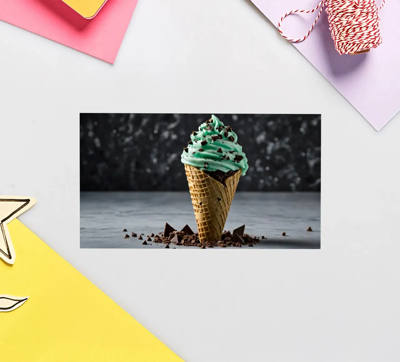 Een heerlijk gedraaid mint-chocoladeschilpad-ijshoorntje met sticker van DesignDoodle