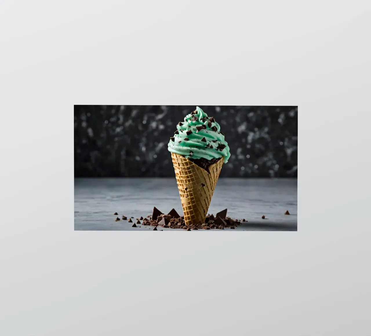 Een heerlijk gedraaid mint-chocoladeschilpad-ijshoorntje met sticker van DesignDoodle