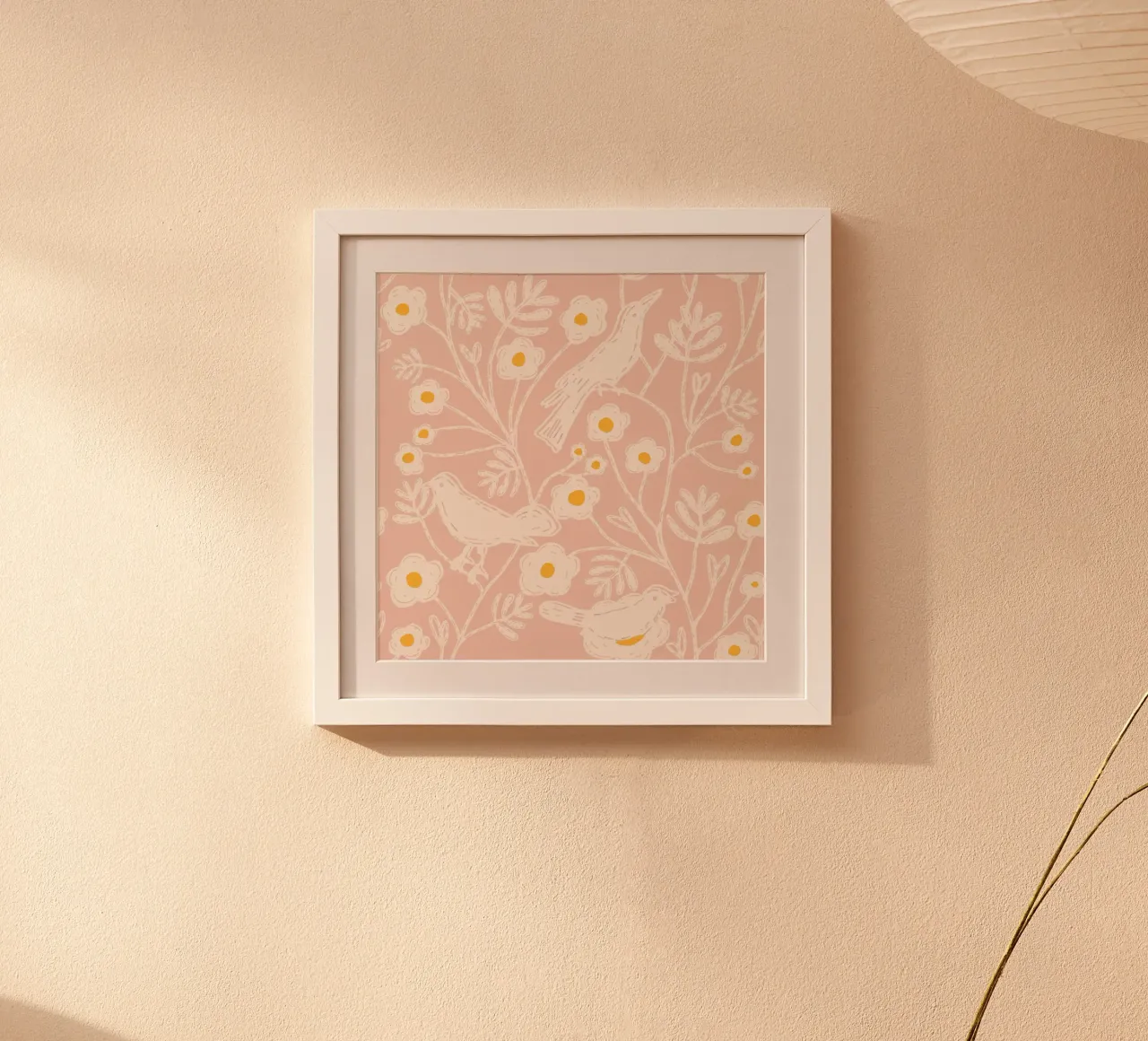 Blush Garden Birds - Block Print Floral Rosa poster de susanacosta