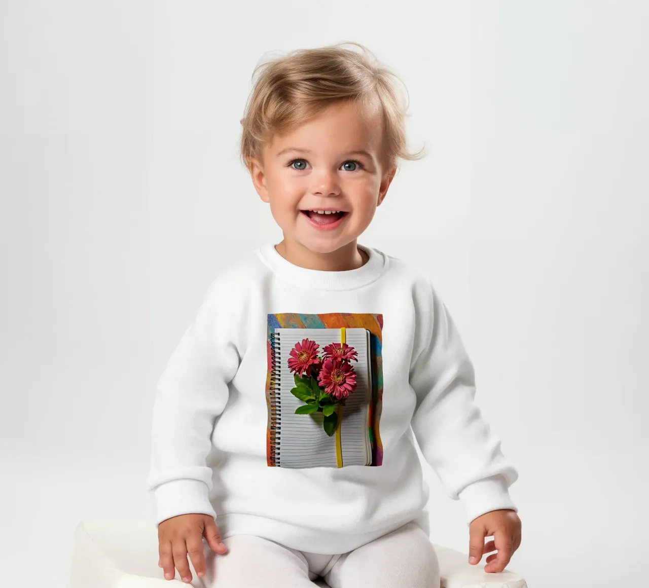 Un carnet de notes vibrant sur lequel reposent des fleurs roses. sweat pour bébé de DesignDoodle