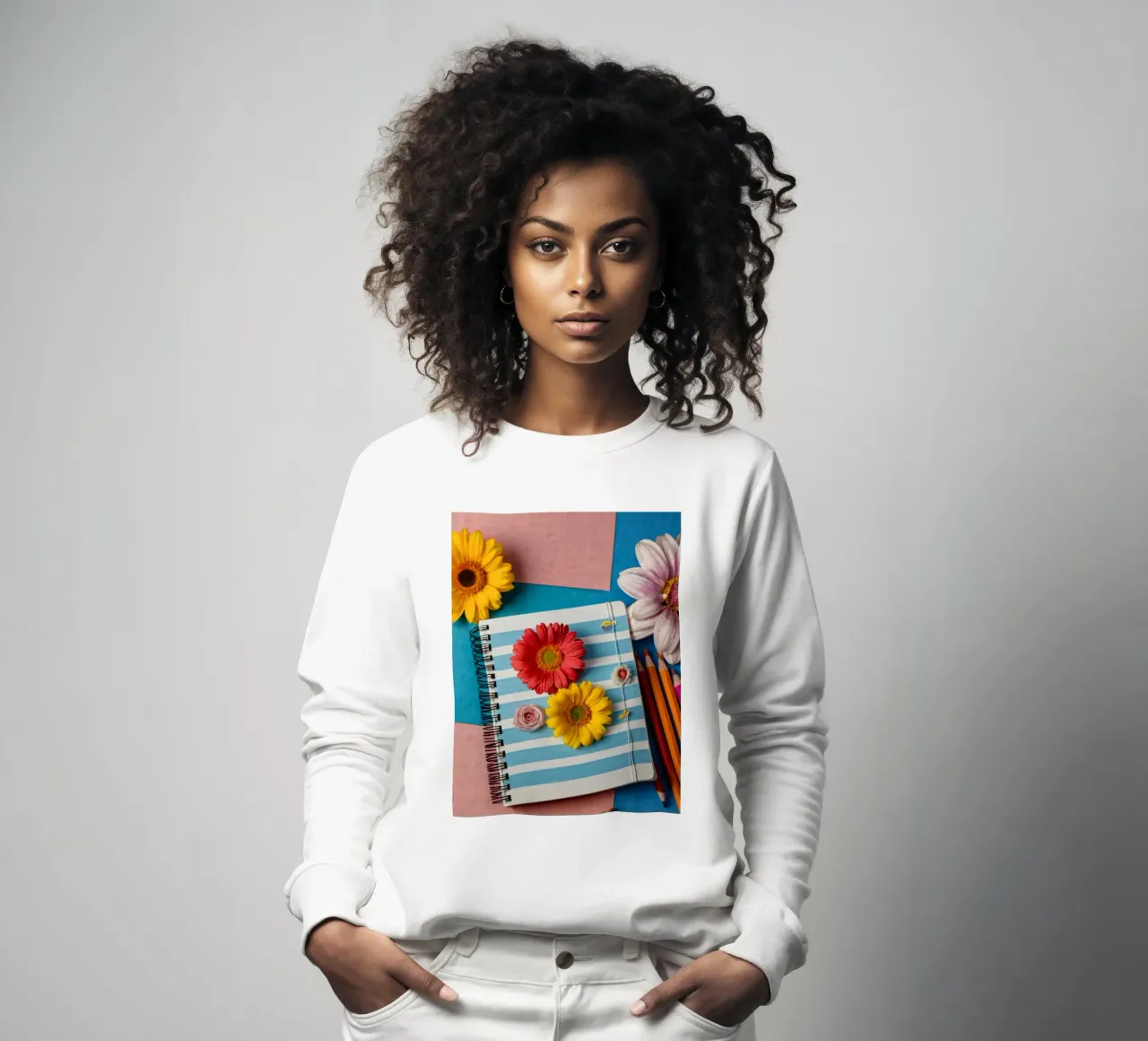 Taccuino colorato ornato di fiori e circondato da matite felpa da DesignDoodle