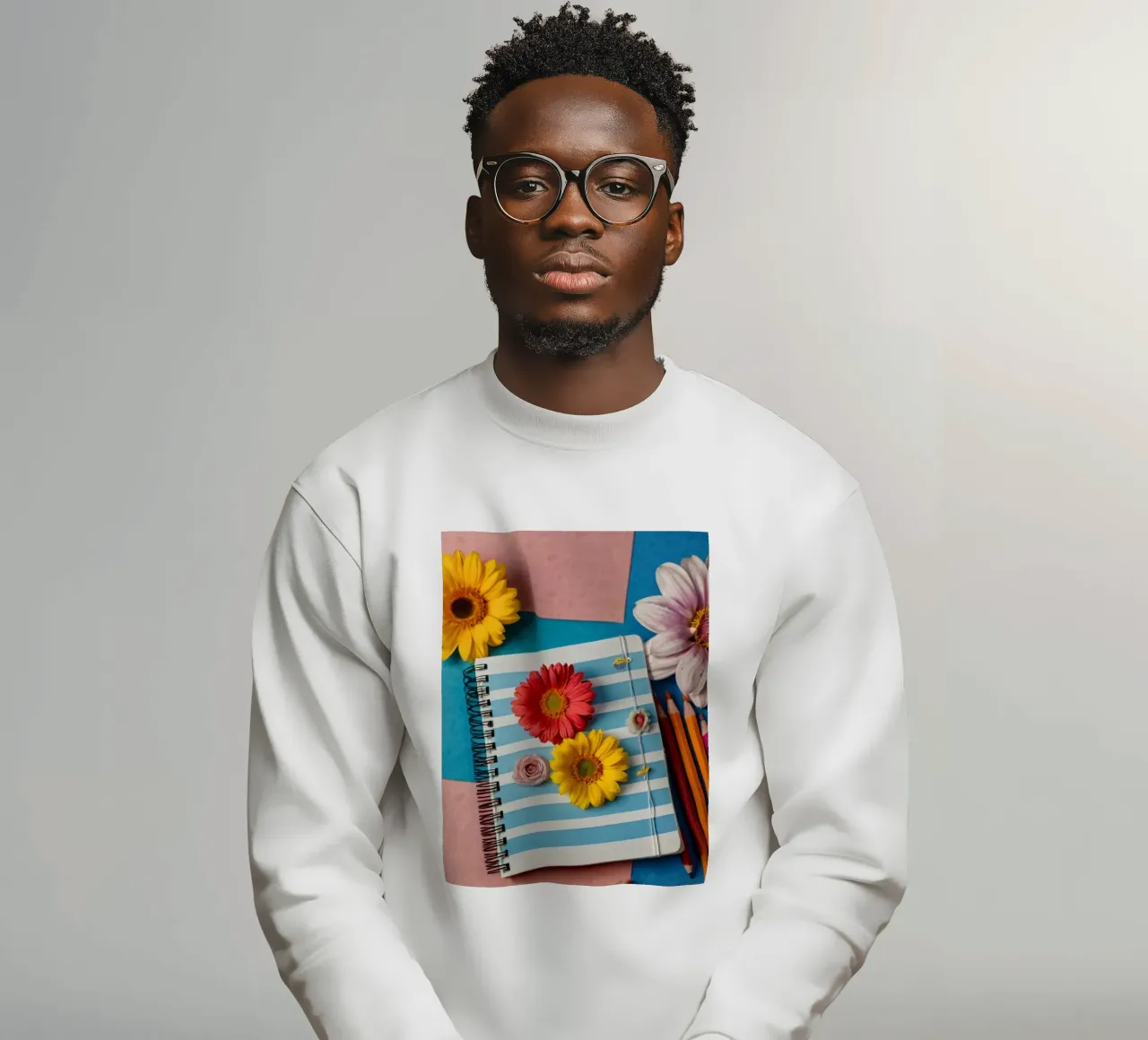 Taccuino colorato ornato di fiori e circondato da matite felpa da DesignDoodle