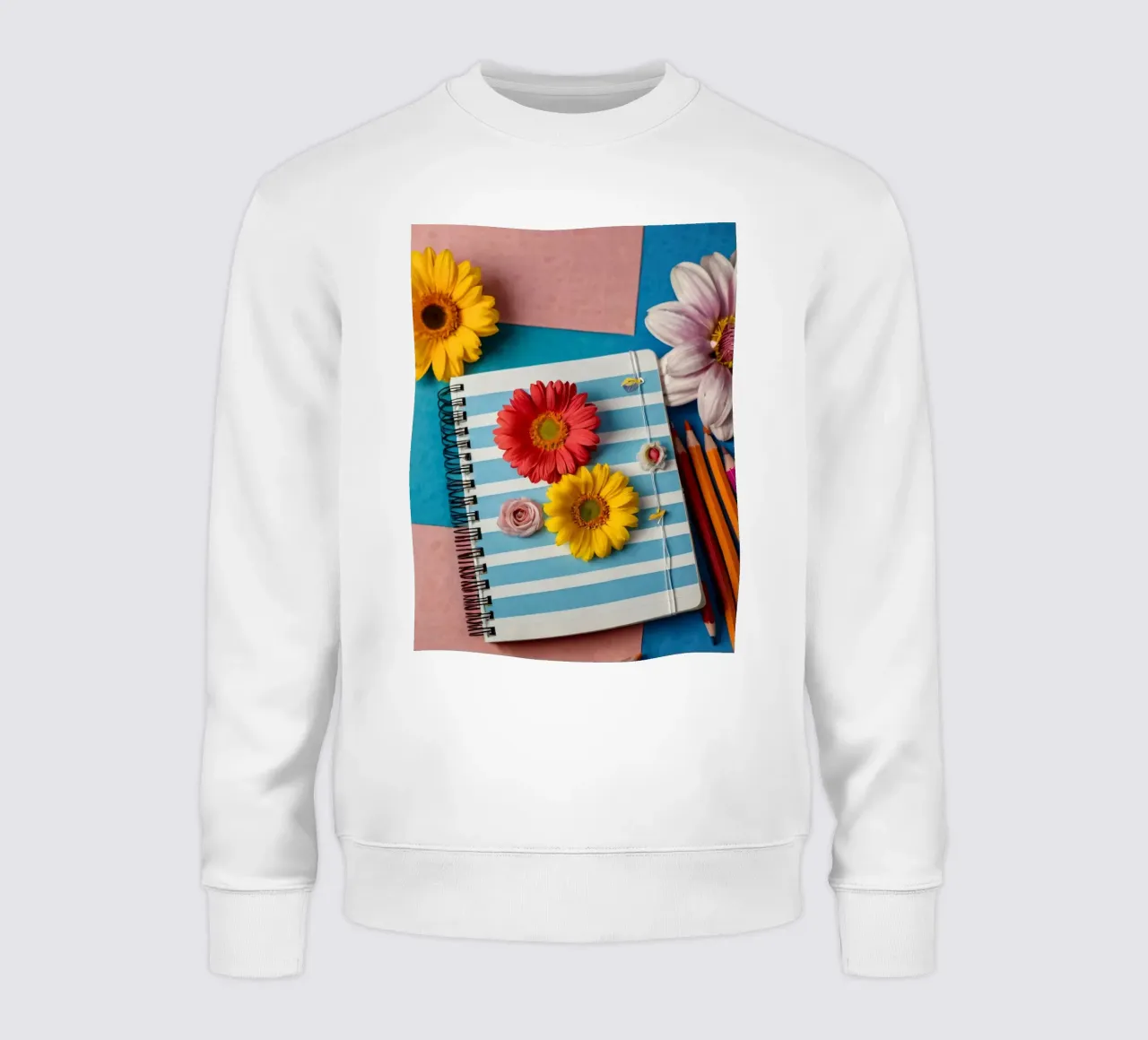 Taccuino colorato ornato di fiori e circondato da matite felpa da DesignDoodle