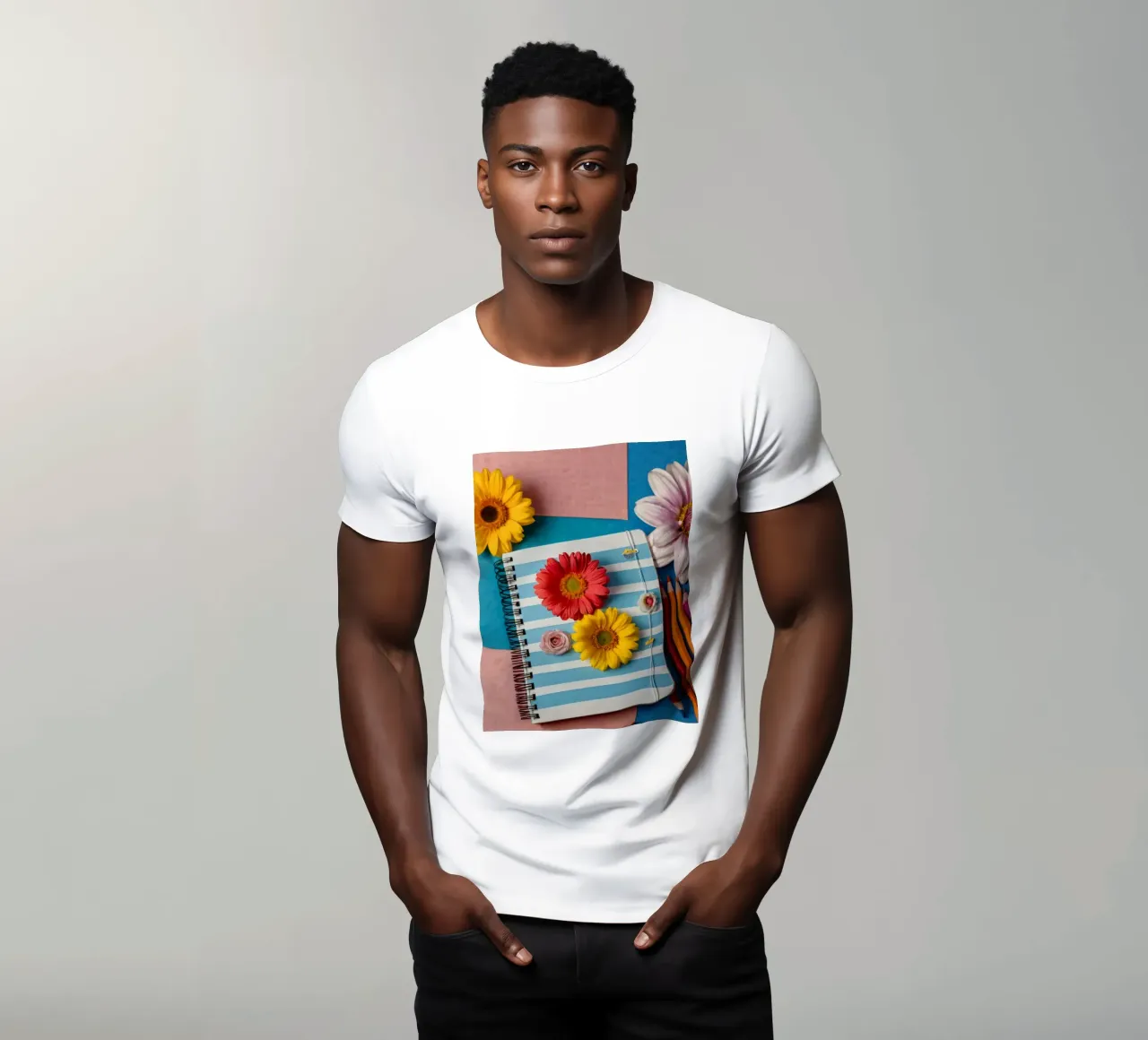 Taccuino colorato ornato di fiori e circondato da matite t-shirt da DesignDoodle