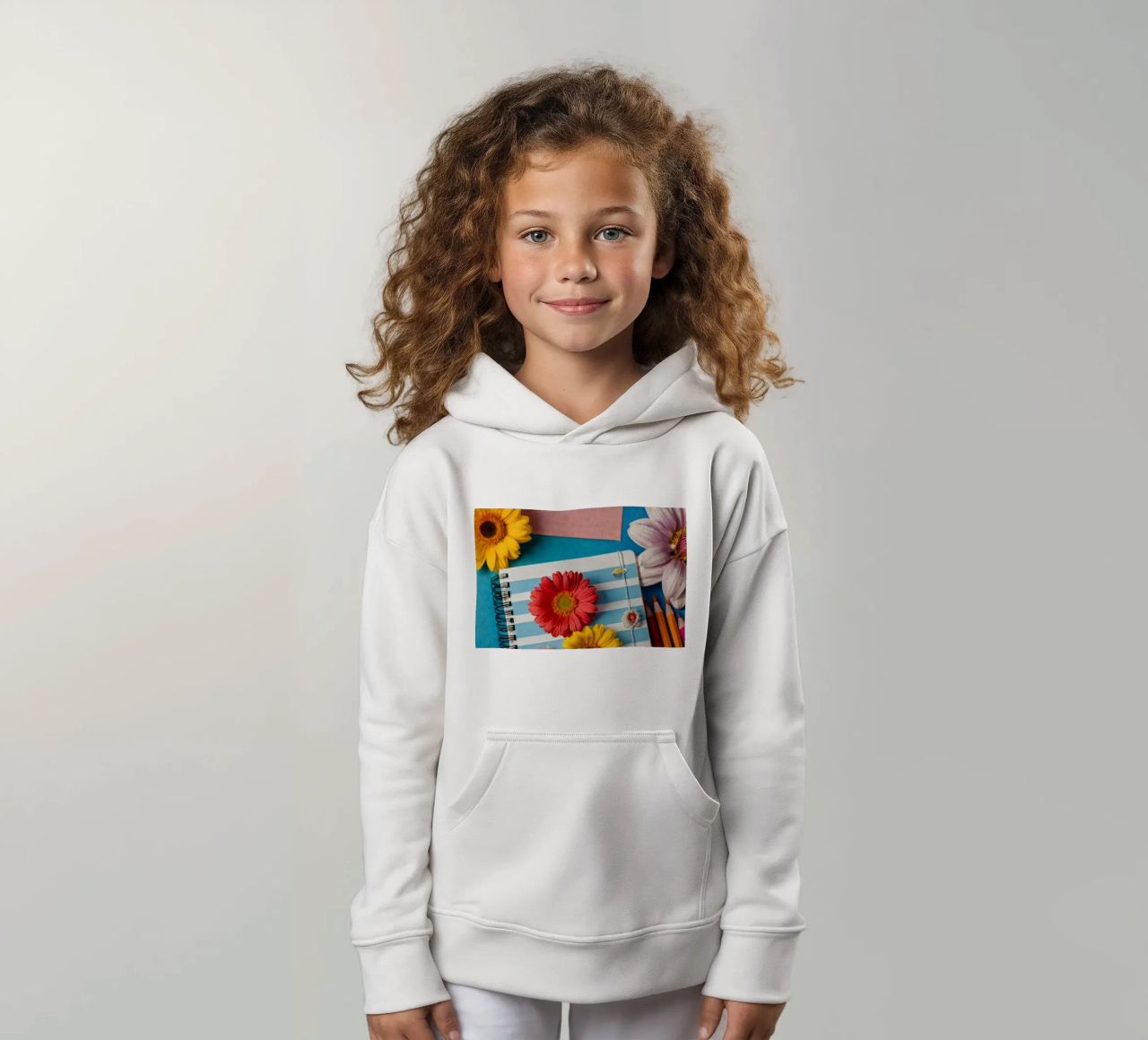 Taccuino colorato ornato di fiori e circondato da matite felpa bambino con cappuccio da DesignDoodle