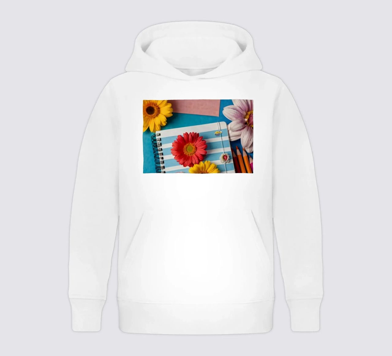 Taccuino colorato ornato di fiori e circondato da matite felpa bambino con cappuccio da DesignDoodle