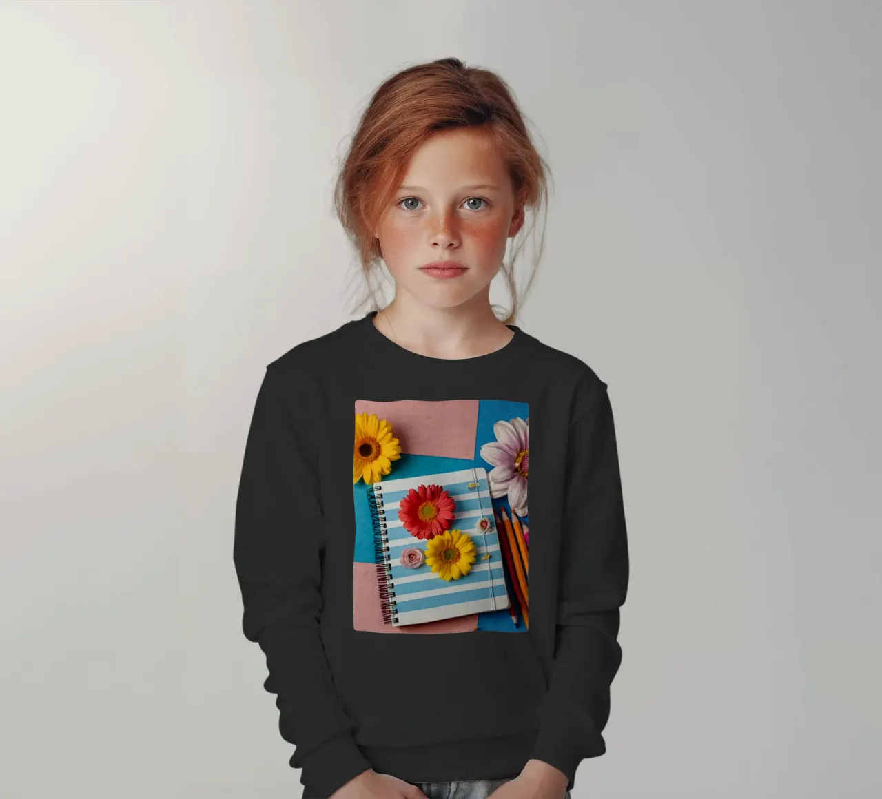 Taccuino colorato ornato di fiori e circondato da matite felpa bambino da DesignDoodle