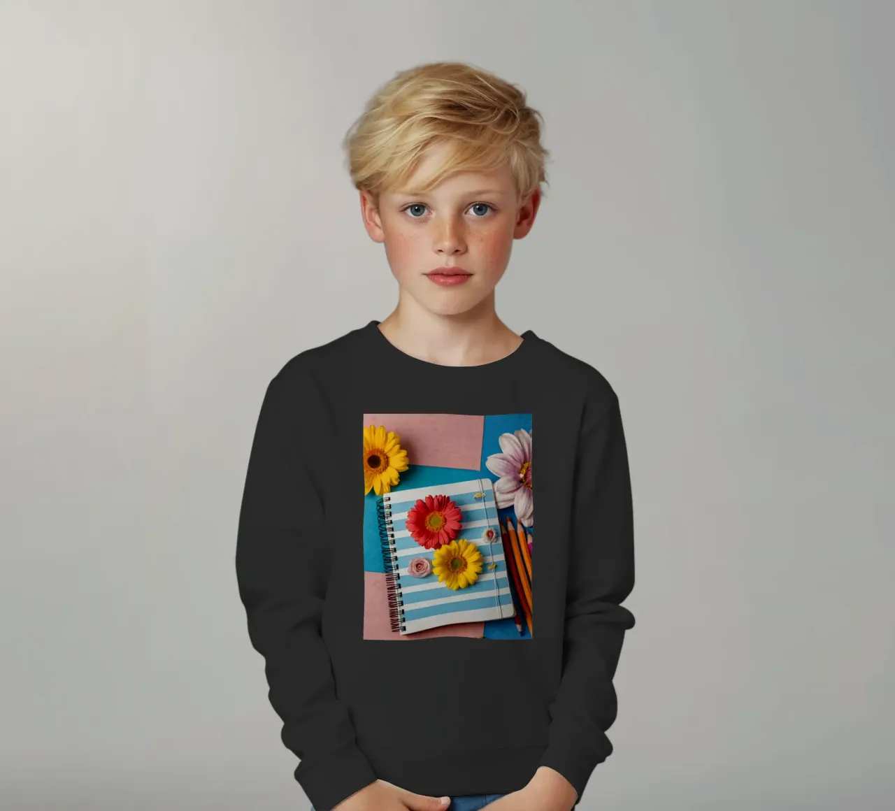 Taccuino colorato ornato di fiori e circondato da matite felpa bambino da DesignDoodle