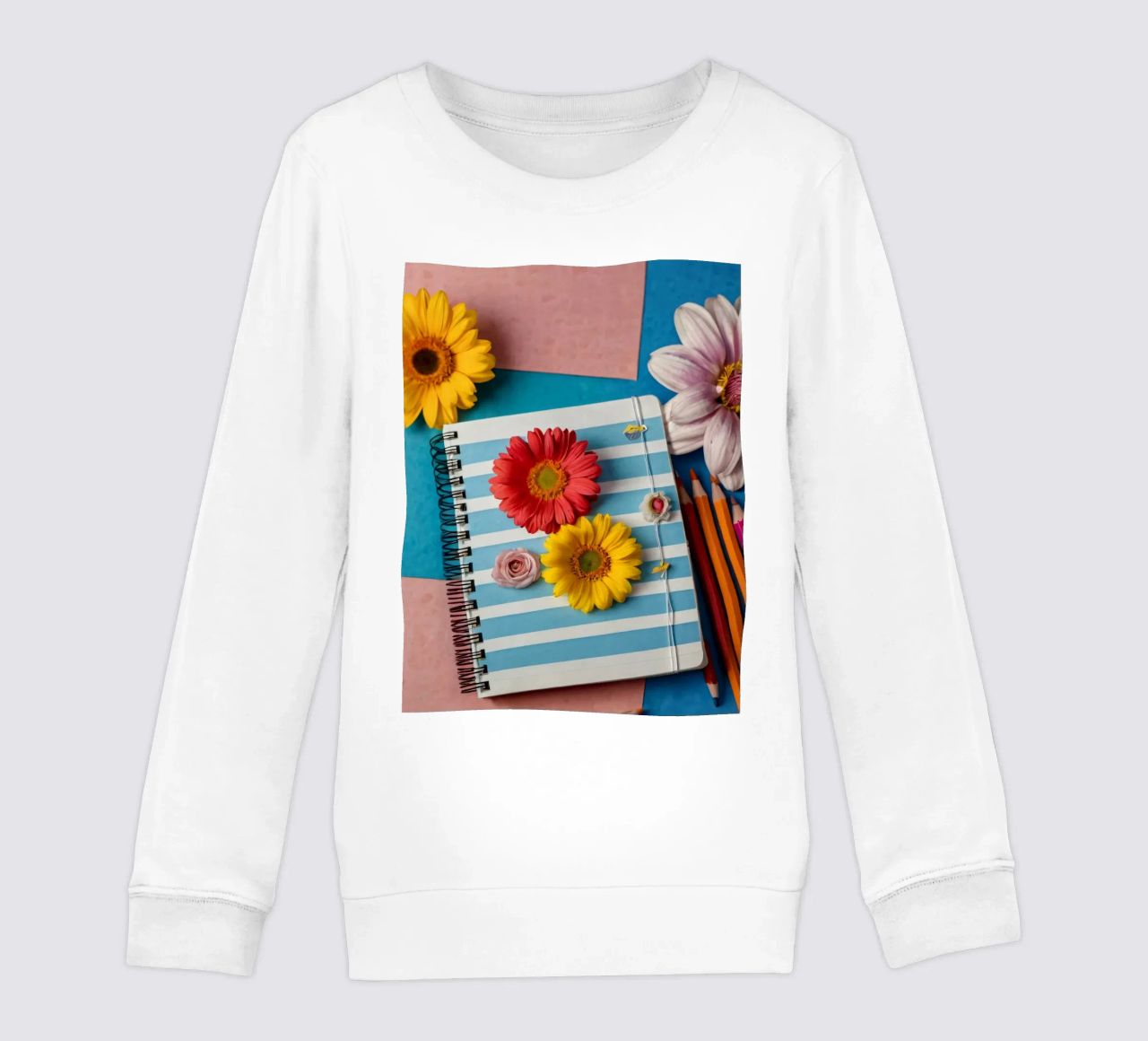 Taccuino colorato ornato di fiori e circondato da matite felpa bambino da DesignDoodle
