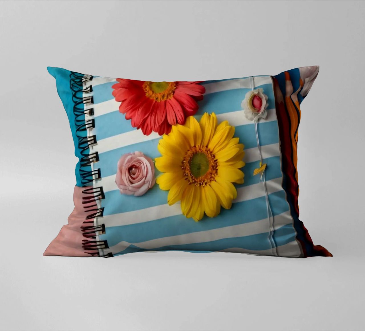 Taccuino colorato ornato di fiori e circondato da matite cuscino da DesignDoodle