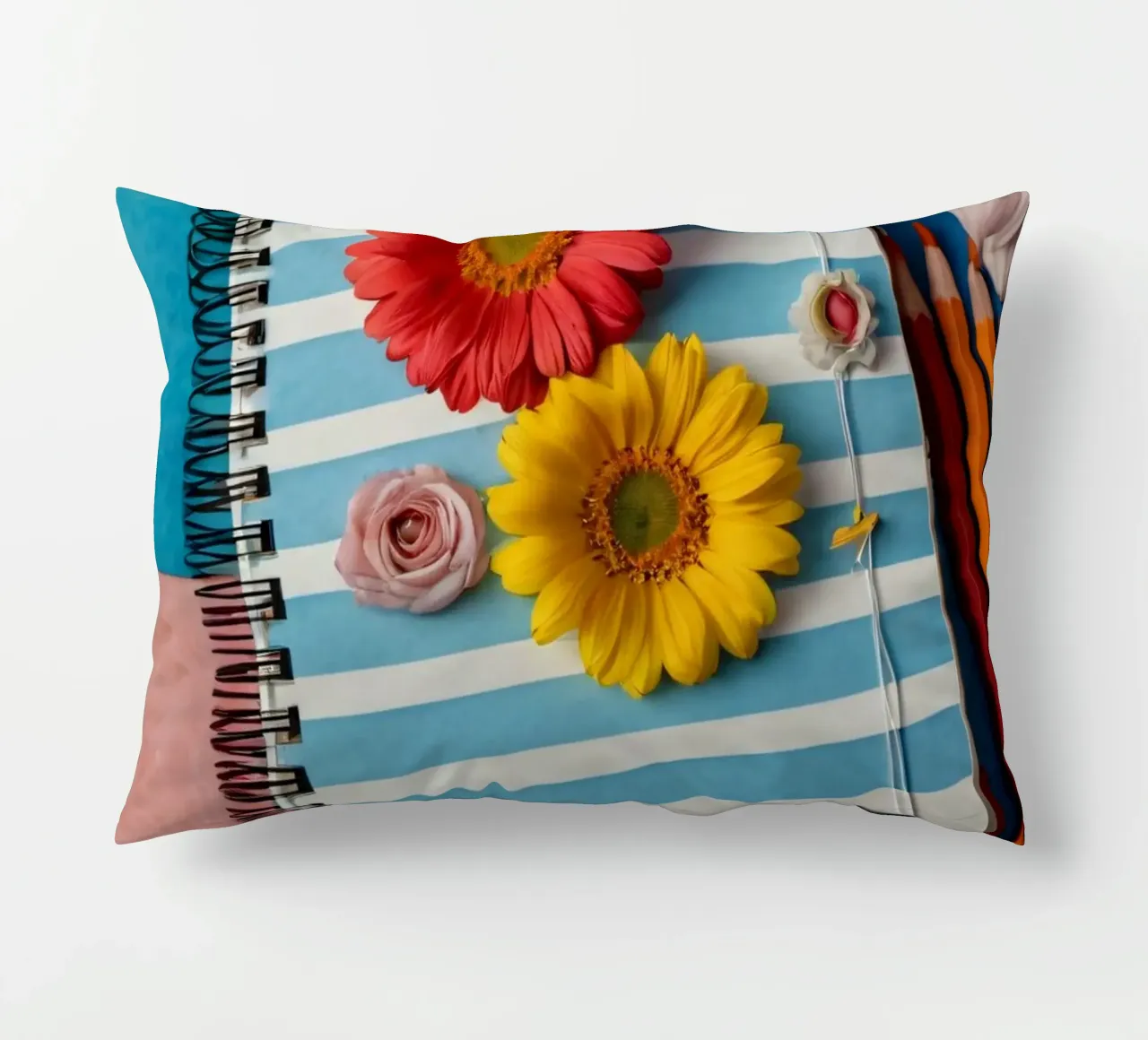 Taccuino colorato ornato di fiori e circondato da matite cuscino da DesignDoodle