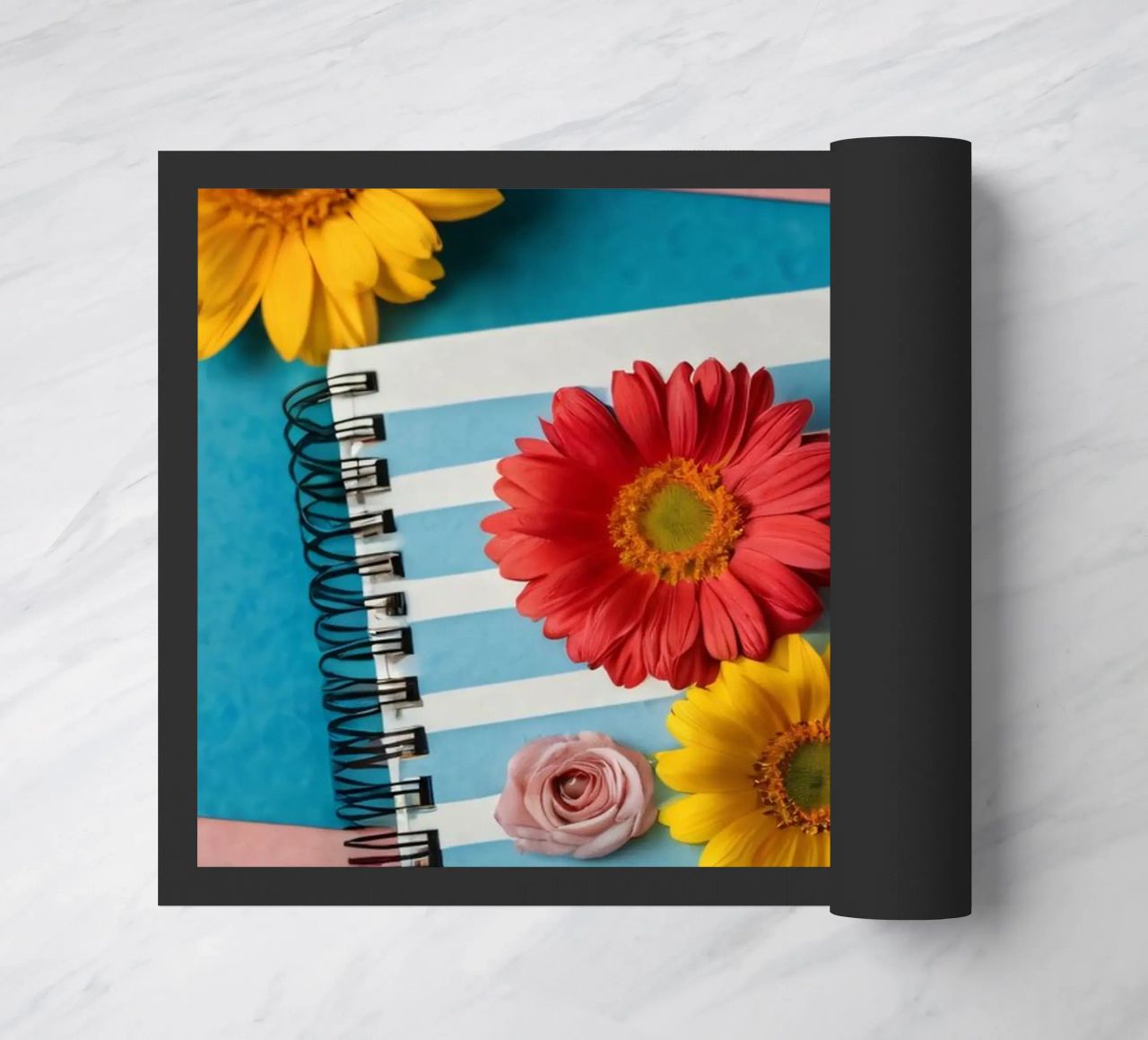 Colorful notebook adorned with flowers surrounded by pencils doormat by DesignDoodle