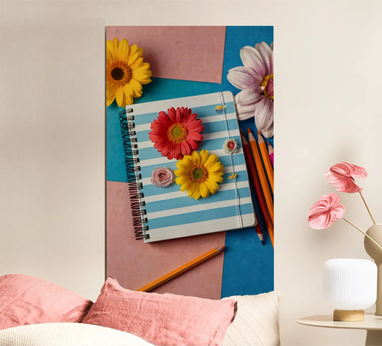 Taccuino colorato ornato di fiori e circondato da matite carta hahnemühle da DesignDoodle