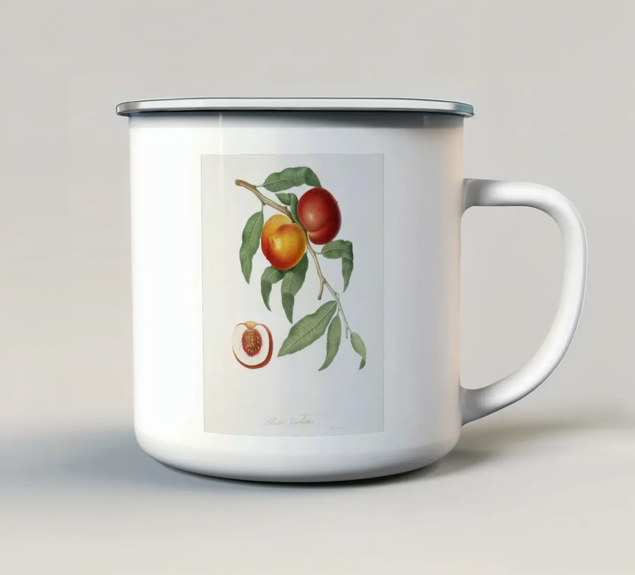 Peach Fruit VIntage botanical illustration tazza in smalto da Pretty Flowers Vintage Botanicals