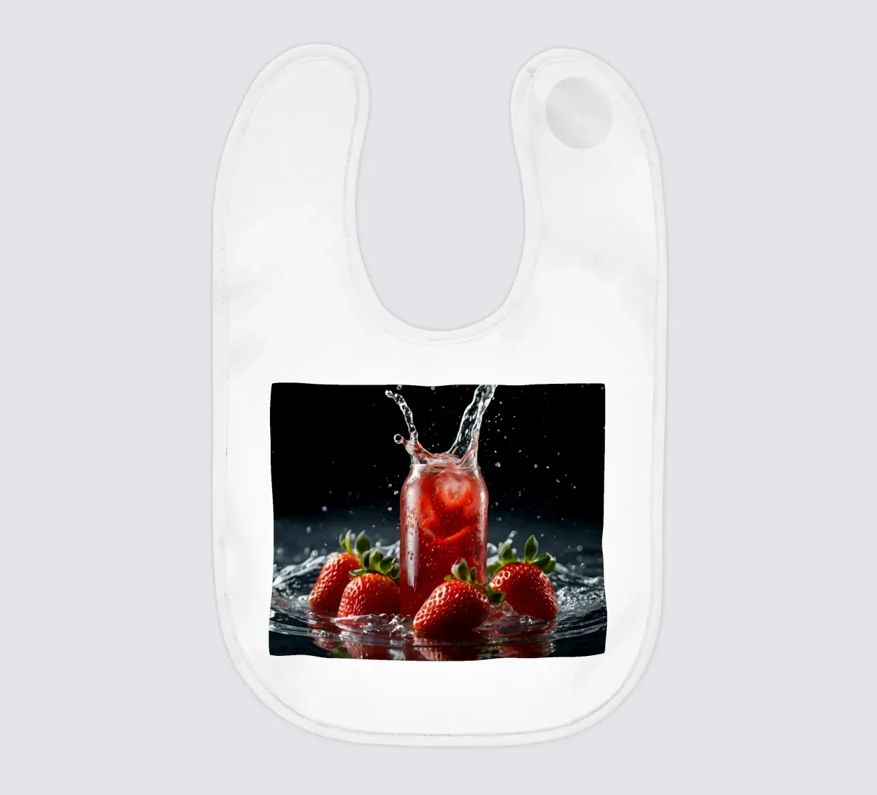 Fragole e spruzzi di bevande gassate su sfondo scuro bavaglino da DesignDoodle