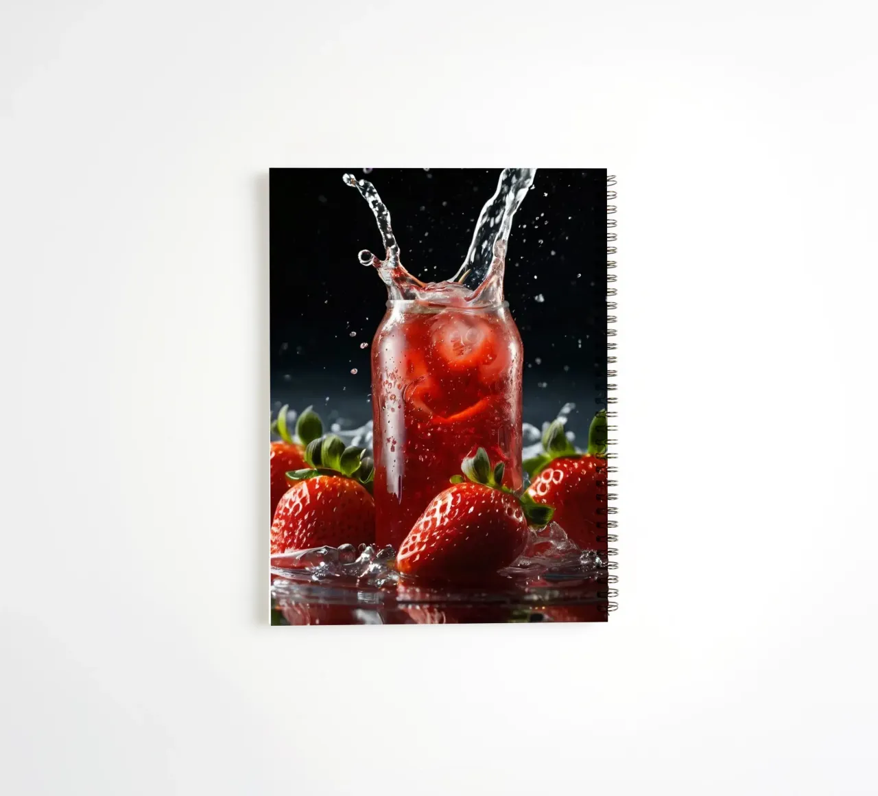 Strawberries and sparkling drink splash on a dark background spiral notebook by DesignDoodle