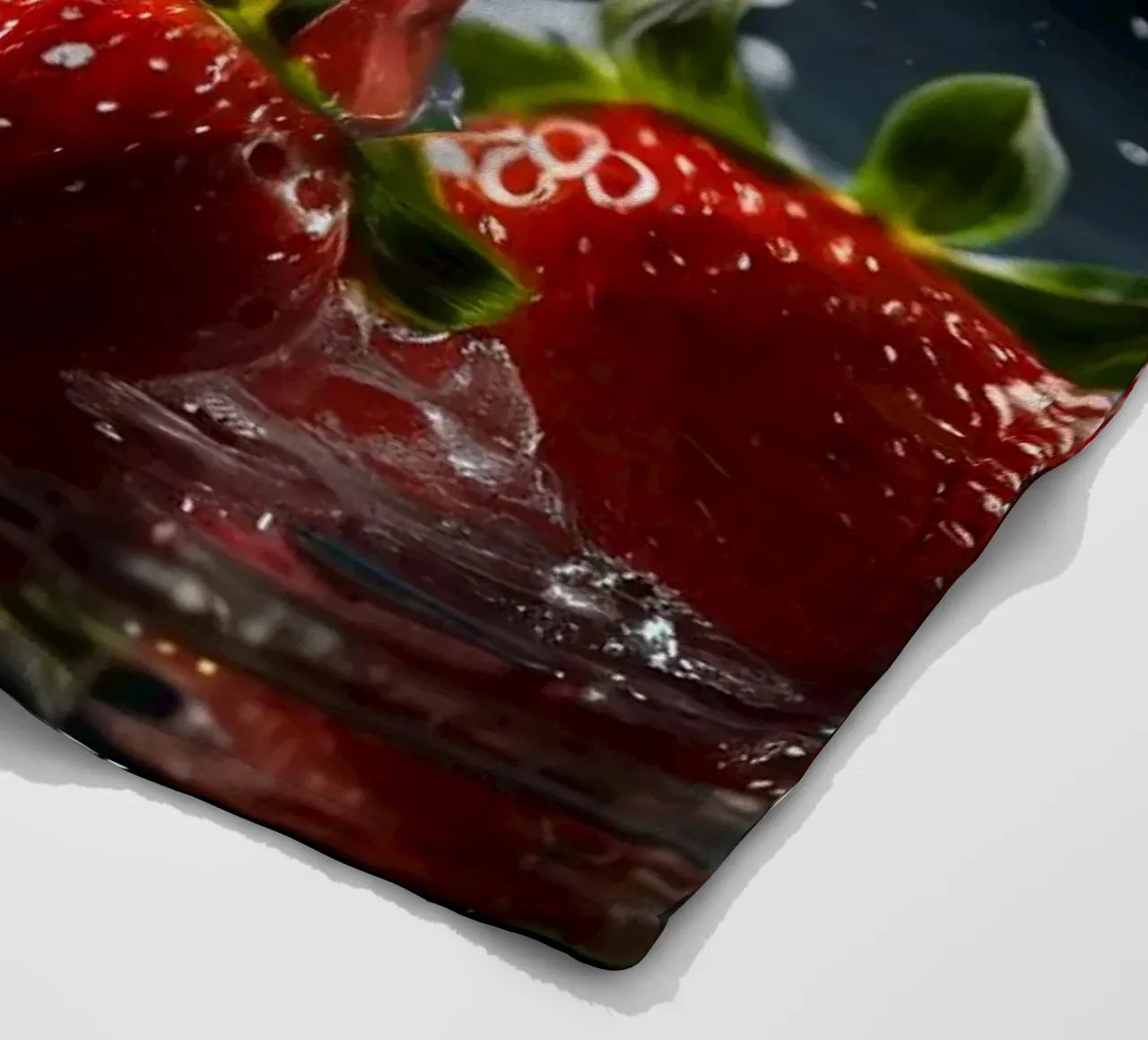 Strawberries and sparkling drink splash on a dark background fleece blanket by DesignDoodle