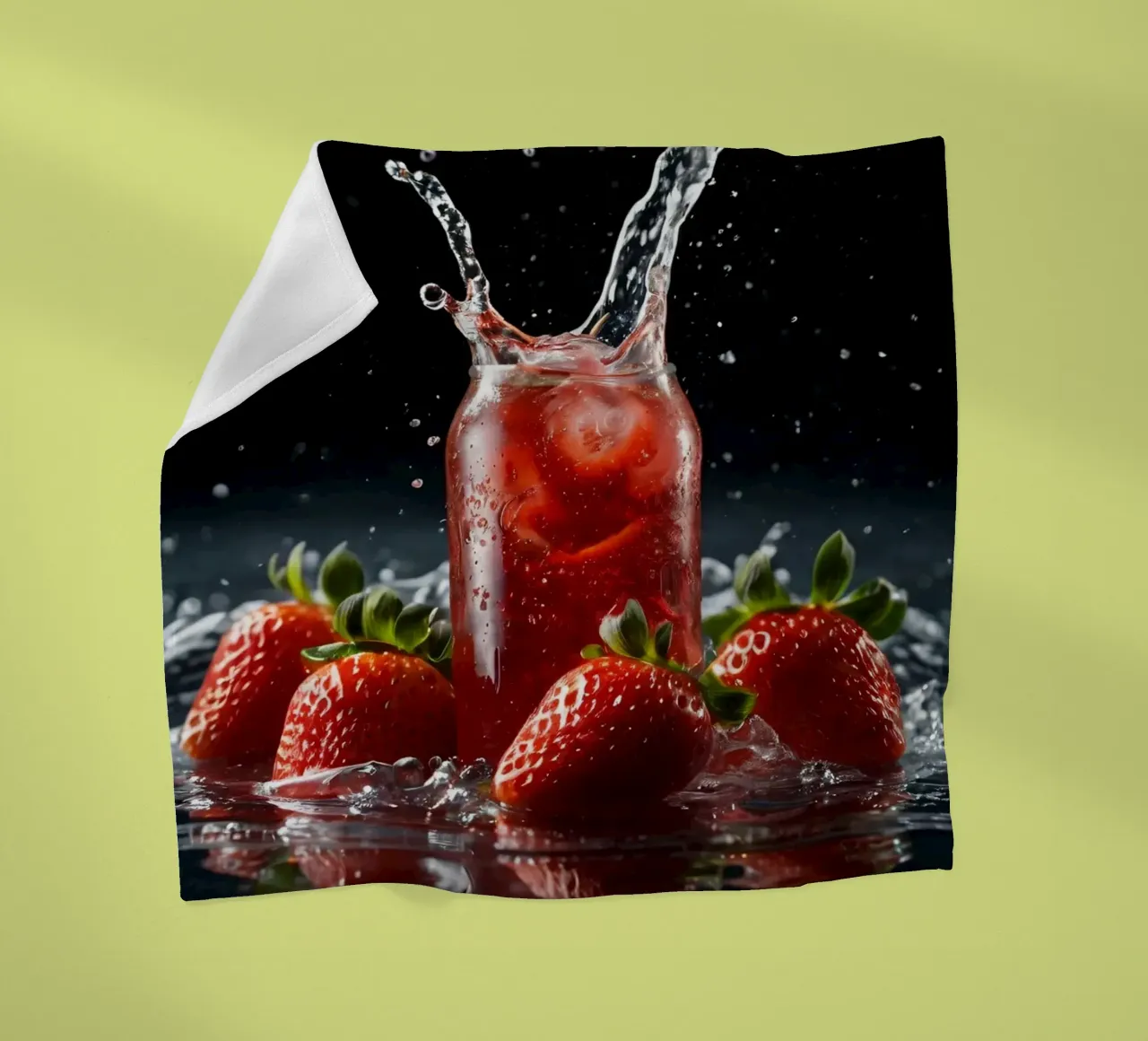 Strawberries and sparkling drink splash on a dark background fleece blanket by DesignDoodle