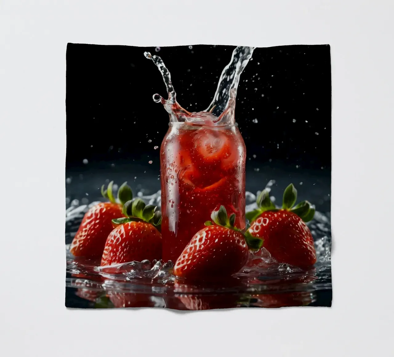 Strawberries and sparkling drink splash on a dark background fleece blanket by DesignDoodle