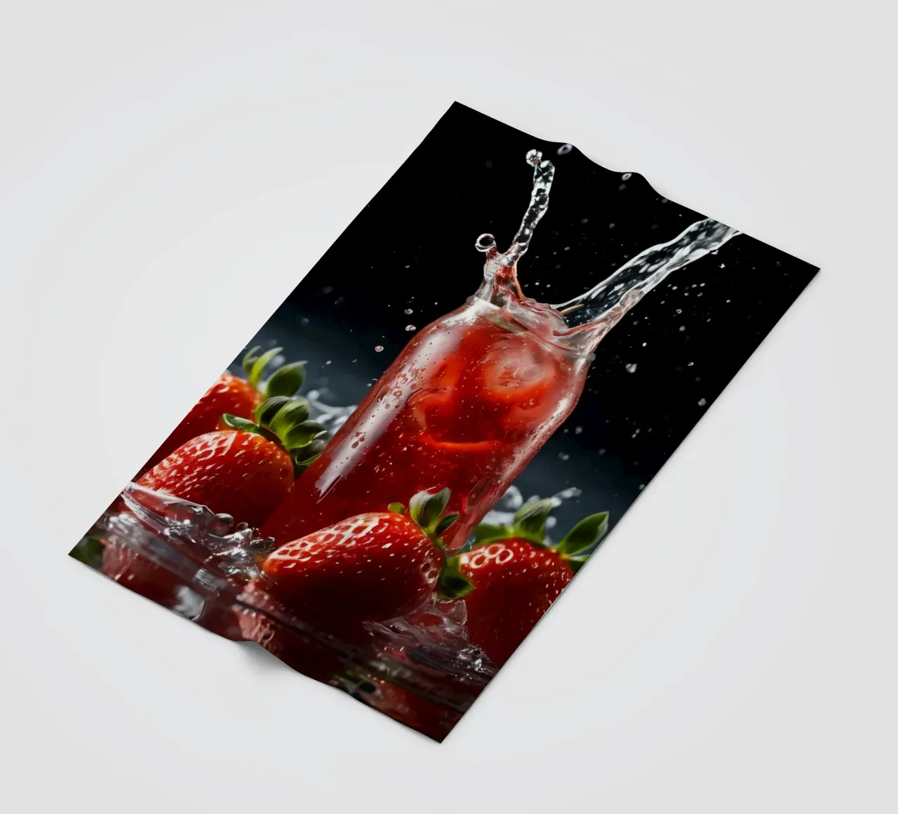 Strawberries and sparkling drink splash on a dark background fleece blanket by DesignDoodle