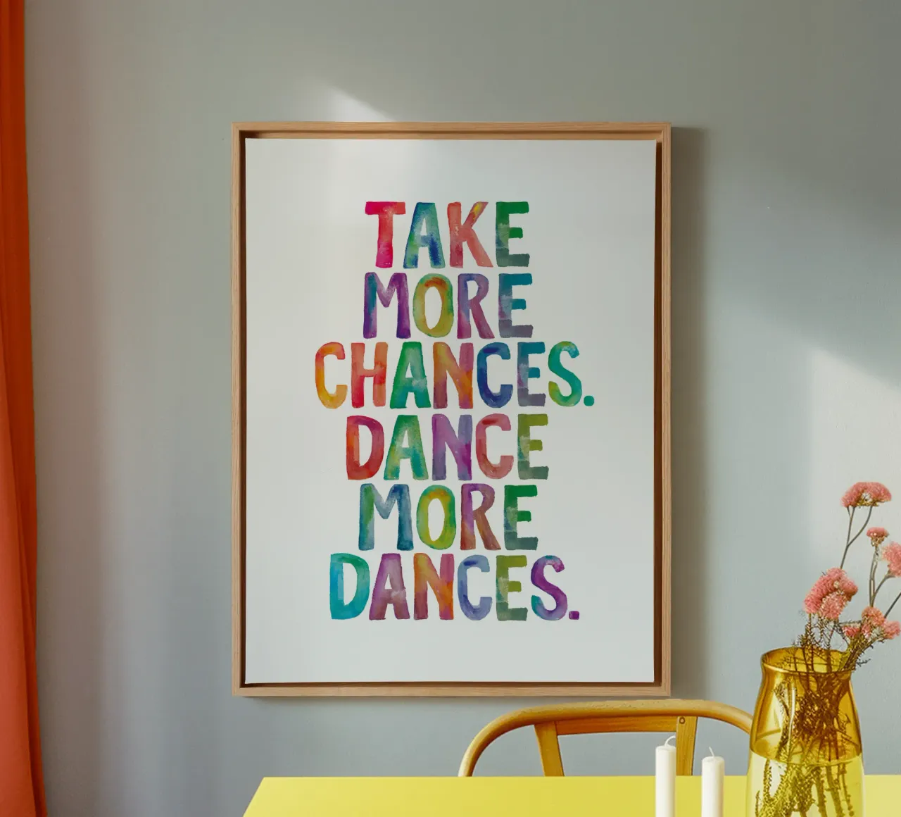 Neem meer kansen Dans meer dansen Regenboog aquarellen canvas van THE MOTIVATED TYPE