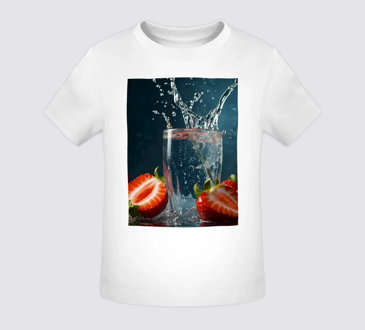 spruzzi d'acqua in un bicchiere circondato da fragole fresche maglietta neonato da DesignDoodle