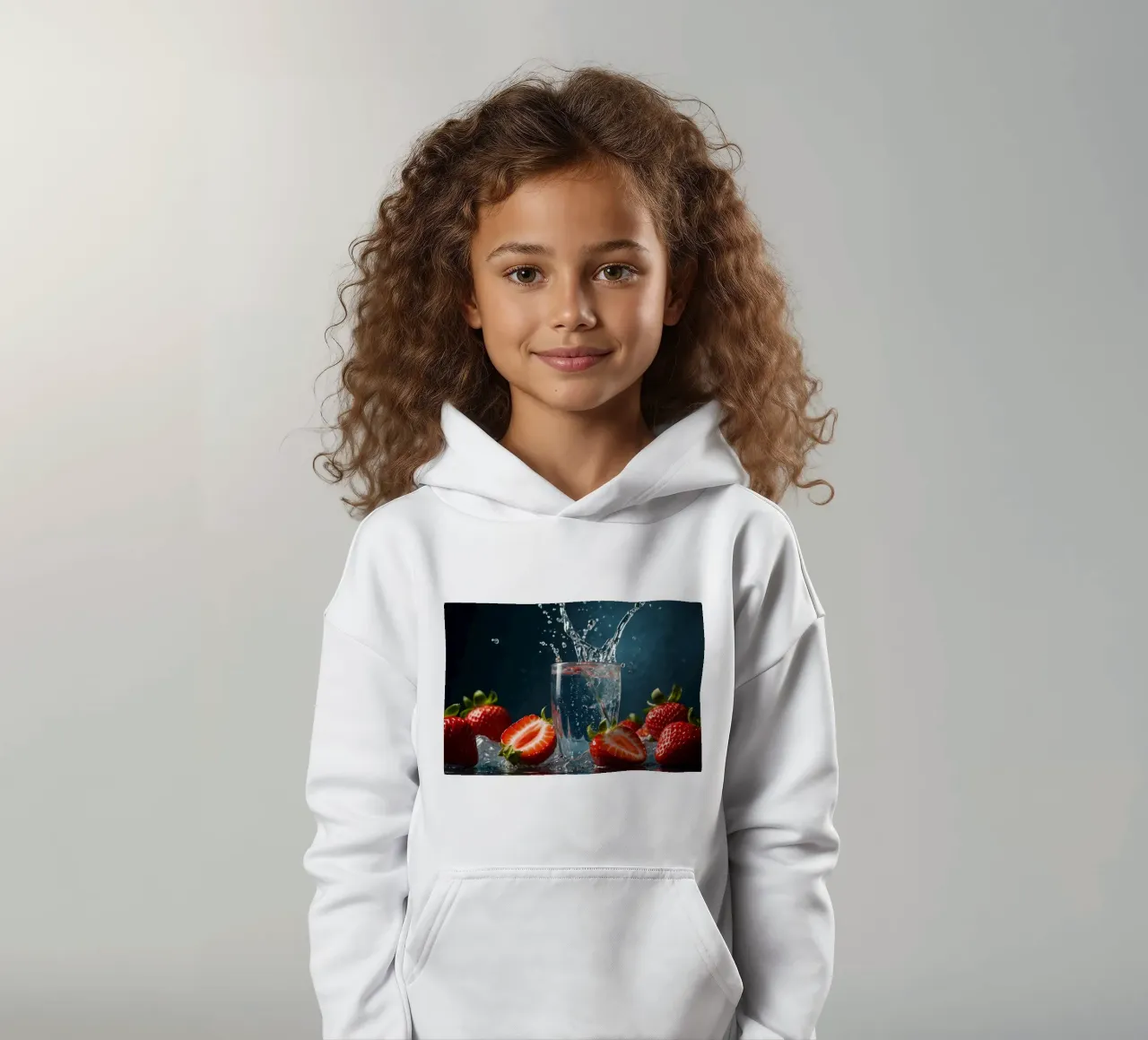 spruzzi d'acqua in un bicchiere circondato da fragole fresche felpa bambino con cappuccio da DesignDoodle