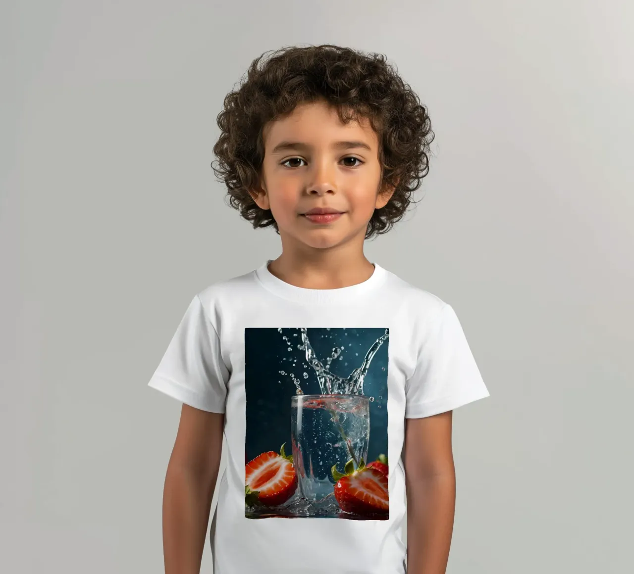 spruzzi d'acqua in un bicchiere circondato da fragole fresche t-shirt bambini da DesignDoodle