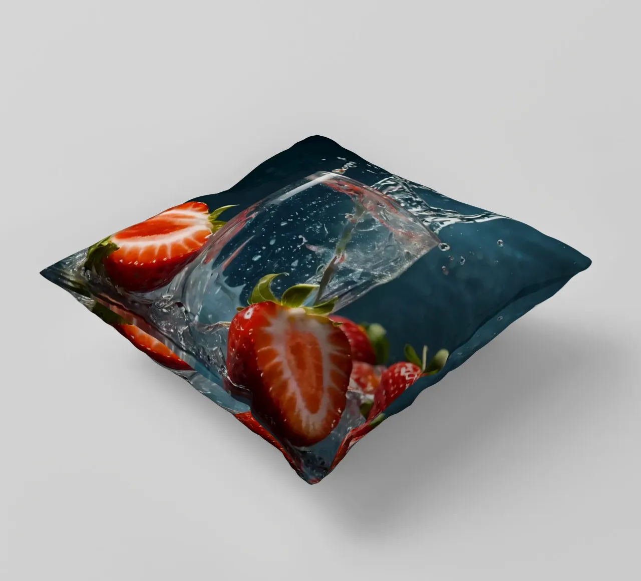 spruzzi d'acqua in un bicchiere circondato da fragole fresche cuscino da DesignDoodle