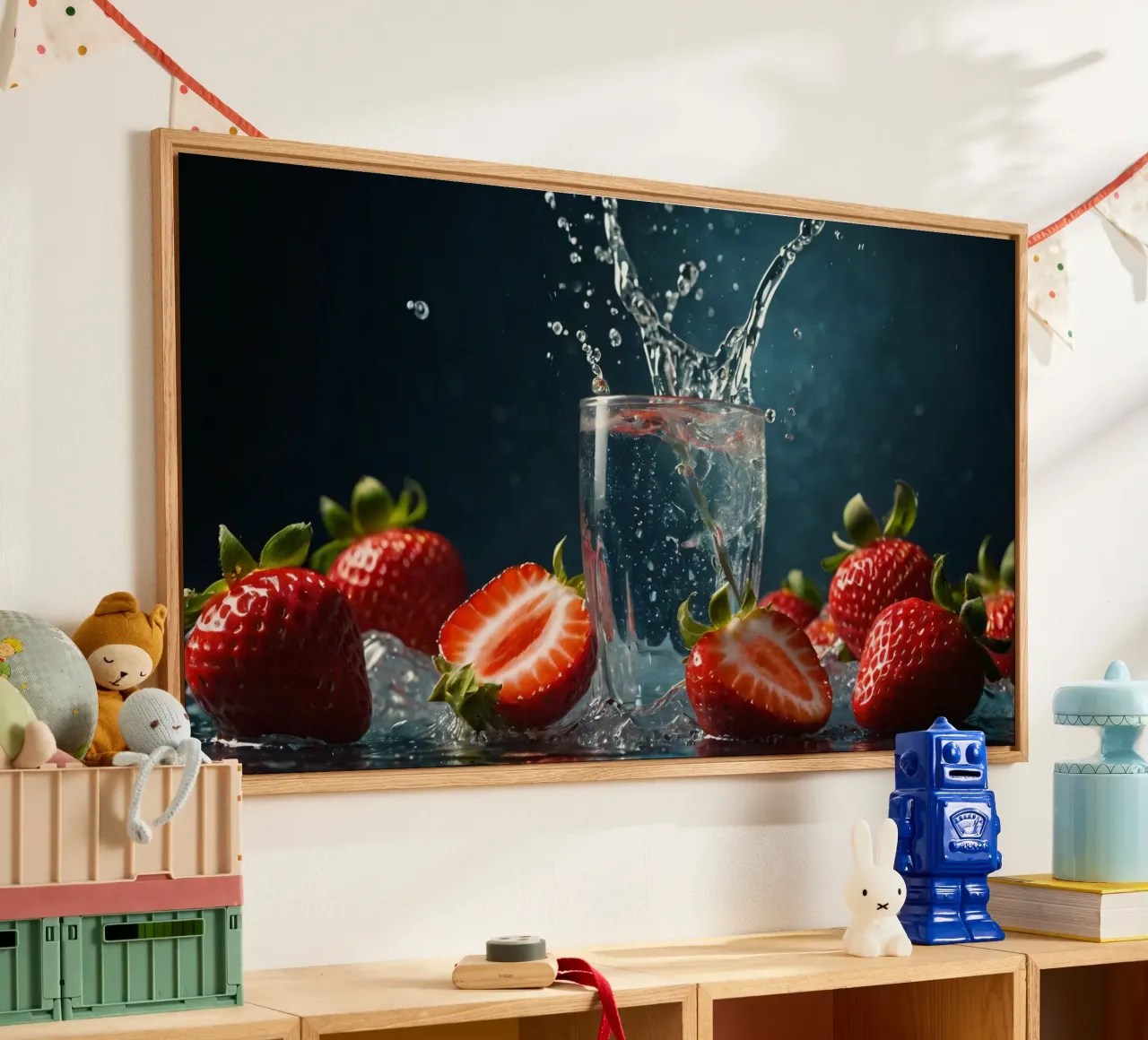 spruzzi d'acqua in un bicchiere circondato da fragole fresche plexiglass da DesignDoodle