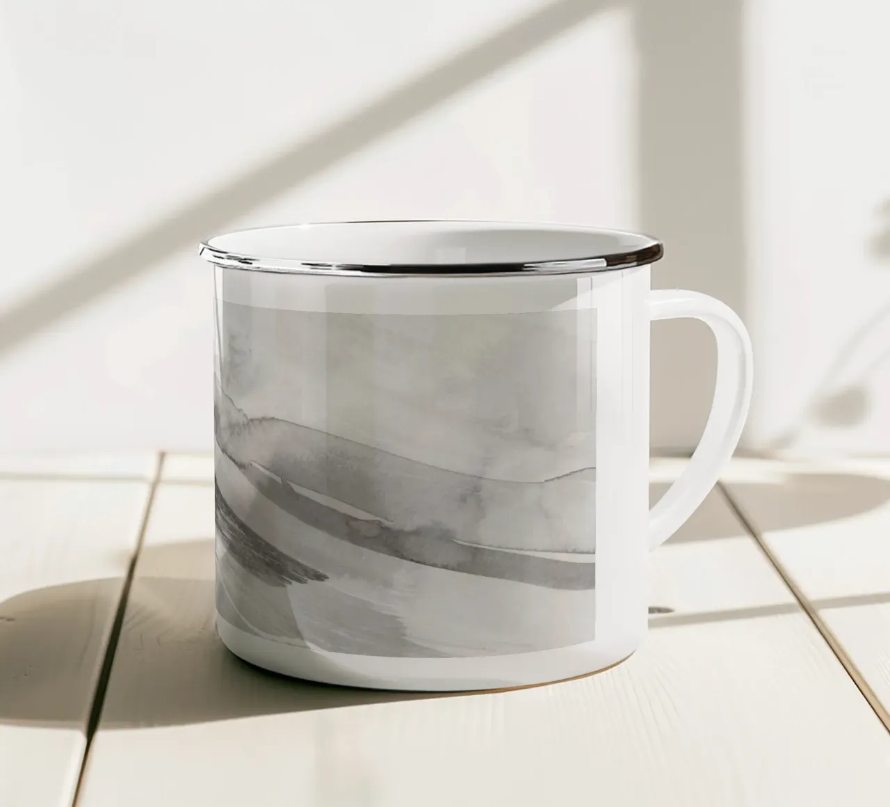 Pinselstriche Grautöne 3 Emaille Tasse von NouveauPrints