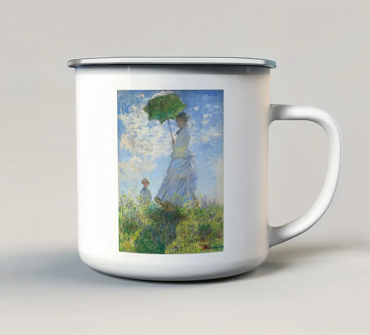 Claude Monet’s Woman with a Parasol (1875) tazza in smalto da Venus Art
