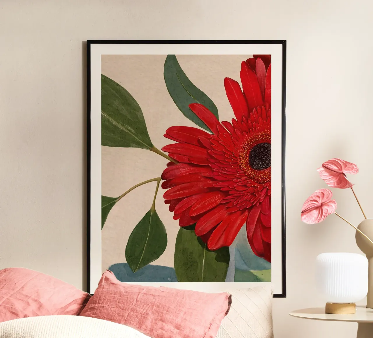 Dettaglio margherita Gerbera rossa II poster con telaio in alluminio da Katie O'Shea