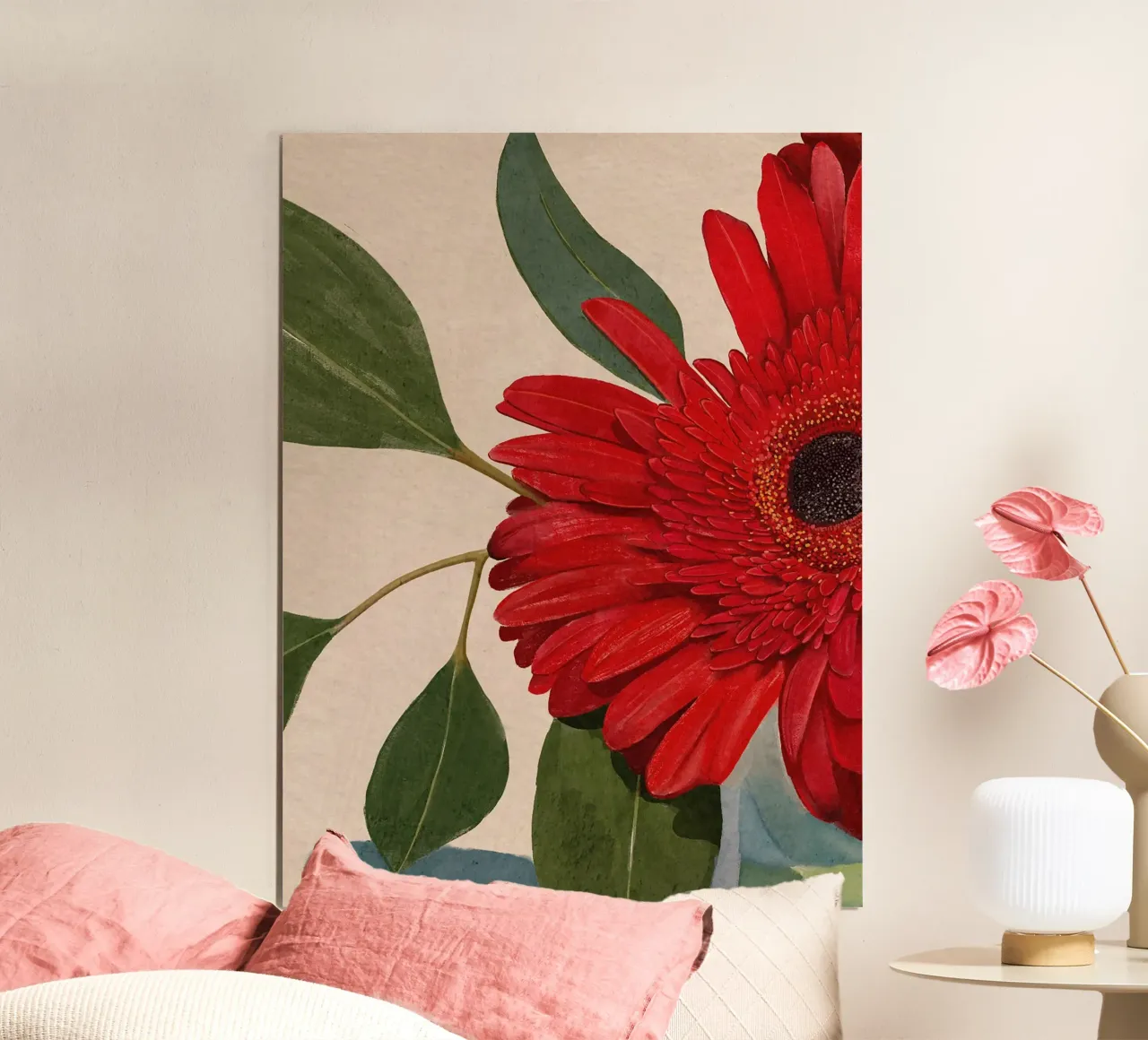Dettaglio margherita Gerbera rossa II poster con telaio in alluminio da Katie O'Shea
