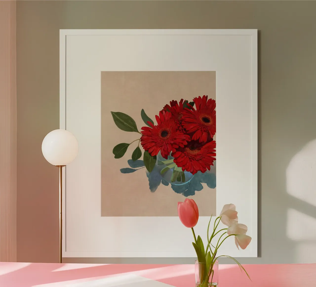 Margherita Gerbera poster con telaio in alluminio da Katie O'Shea