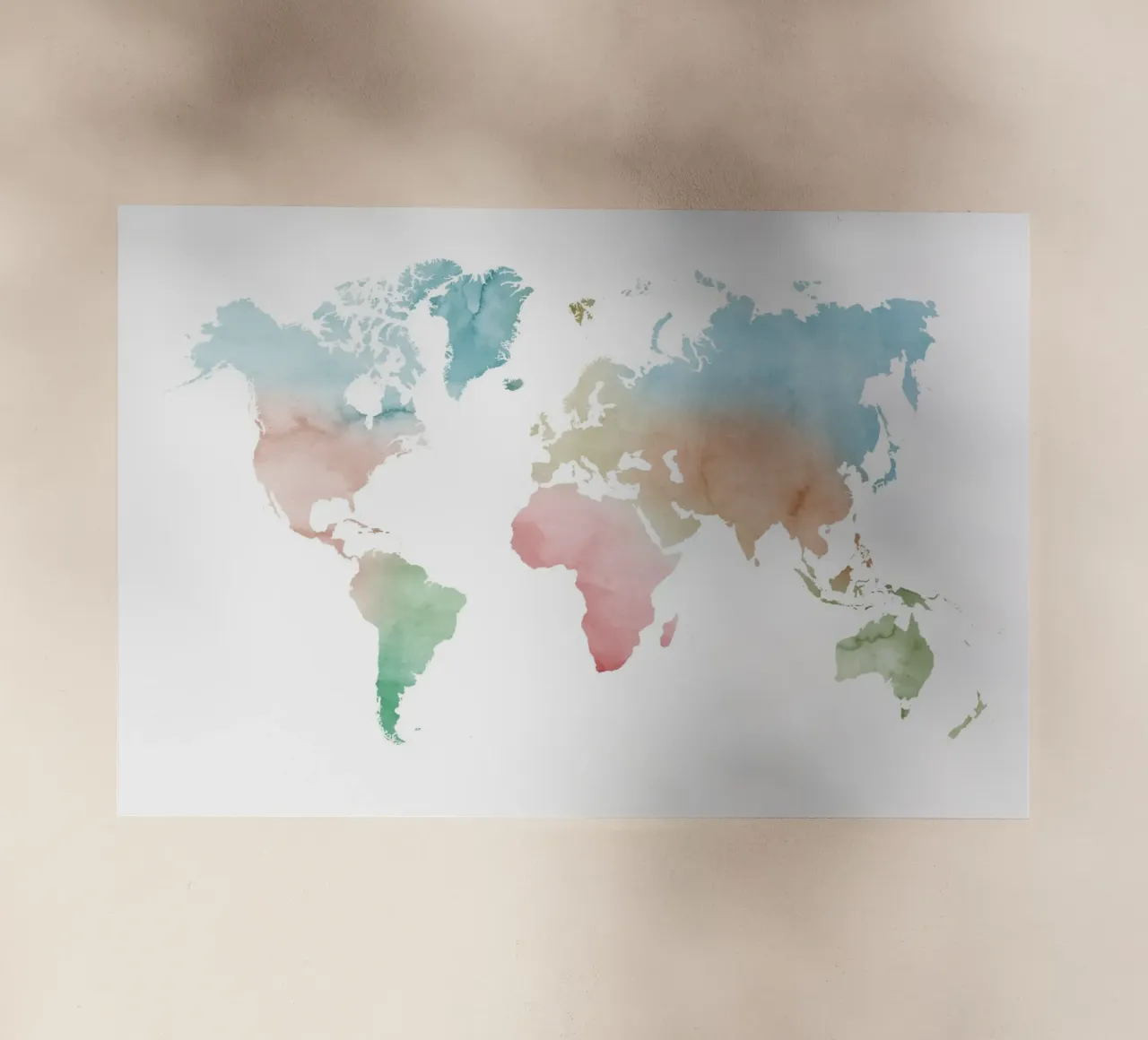 Mappa del mondo ad acquerello - colori pastello pellicola backlit da NouveauPrints